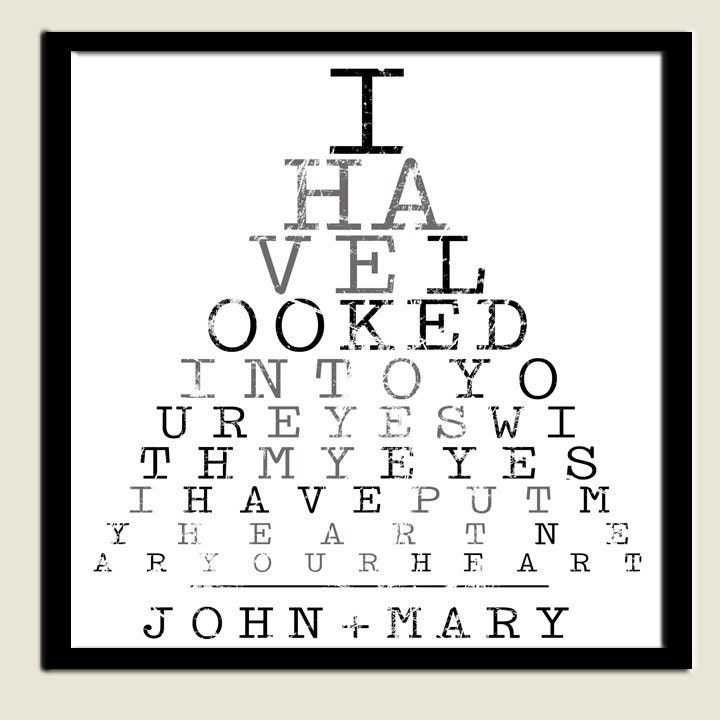 Eye Chart Quote Love and Names of Couple Gift Custom Print ONLY QUICK GIFT (frame not included) 10x10