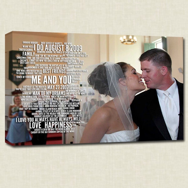 Personalized Canvas Photo and Word Art Memories Wedding Art Canvas, Engagement  Anniversary Just Married  Photo 24x24