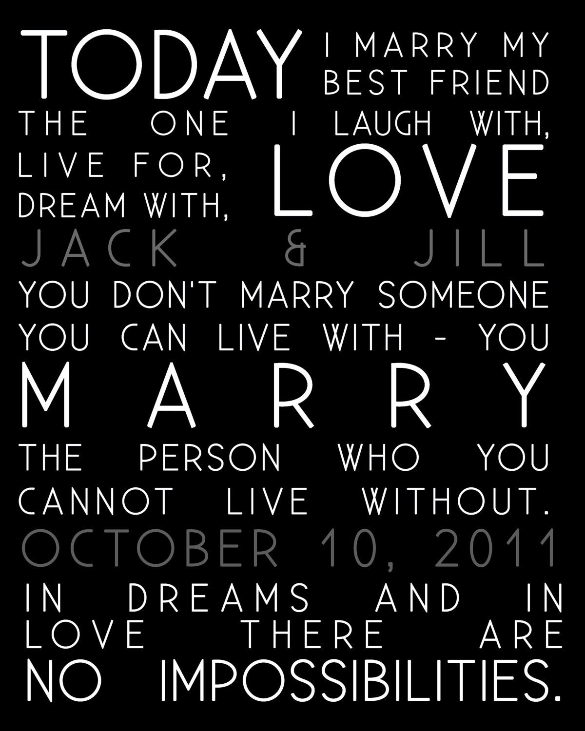 Today I marry quotes wedding print and Names of Couple Gift Date Print ONLY QUICK GIFT 8x10 print