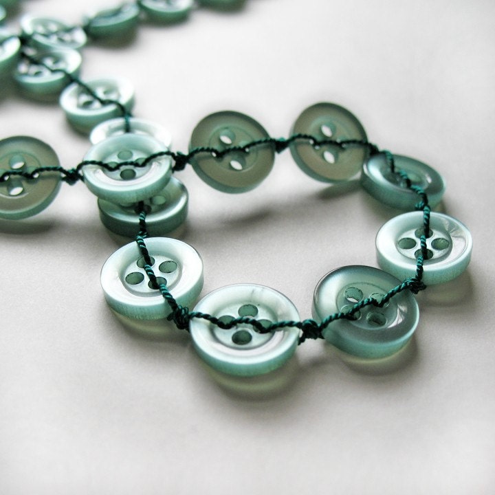 SALE monochromatic green stitched modern button necklace with sterling silver
