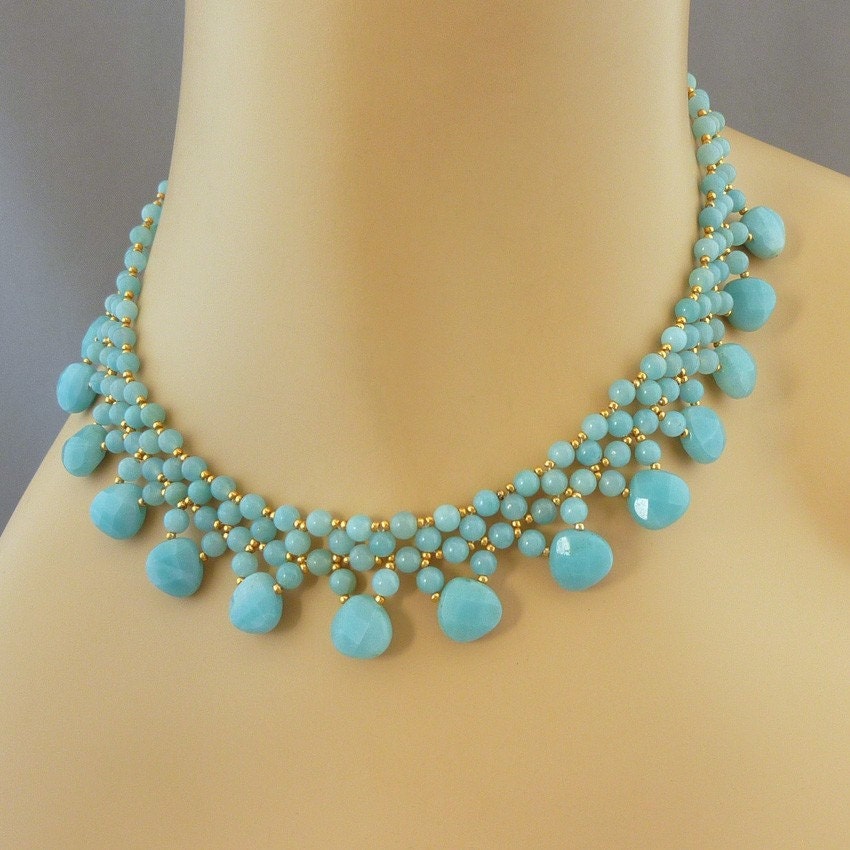 Amazonite Princess Handmade Beaded Gold Necklace