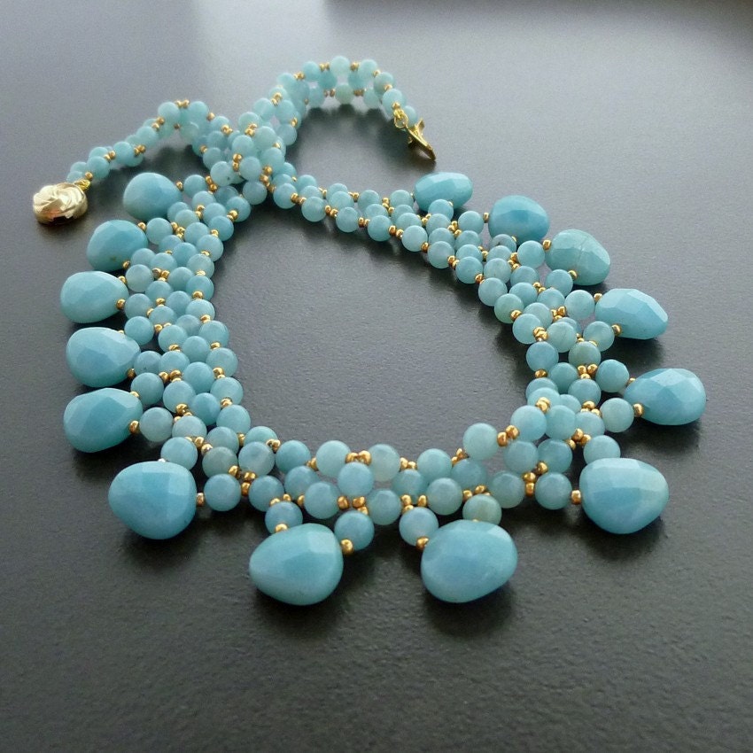 Amazonite Princess Handmade Beaded Gold Necklace