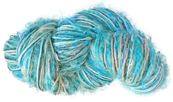 Stranded Skeins OOAK 4-strand multi-textured yarn in Aqua- 120 yds. - Knittique