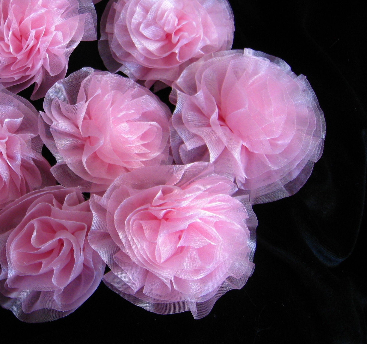 3, 3" Light Pink Organza Flower Appliques