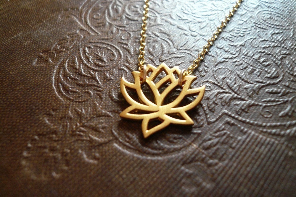 Blooming Lotus Flower Necklace in Natural Brass and Gold Filled