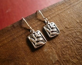 Tiny Leaf Earrings in Sterling Silver - Small Fern Rectangle Dainty Everyday Earrings
