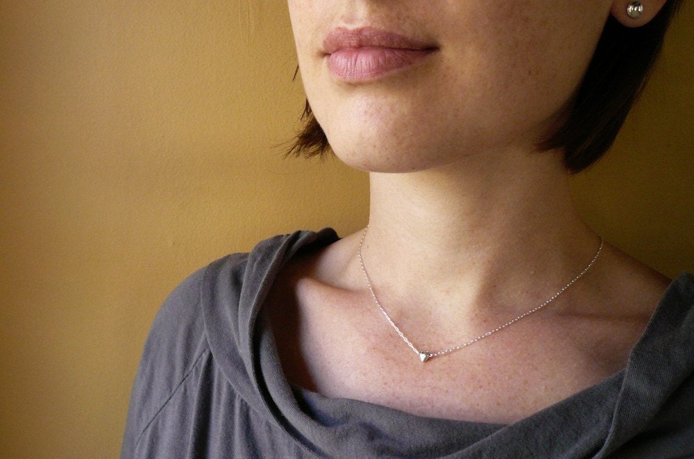 Tiny Silver Heart Necklace in Sterling Silver - Sweet Gift, Dainty Everyday Necklace