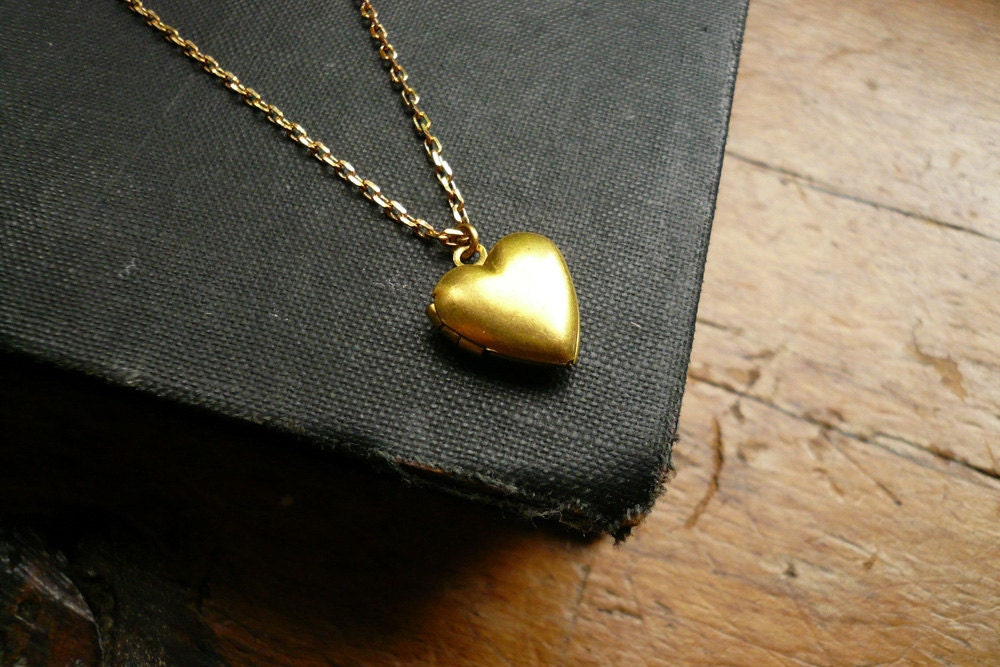 Small Gold Heart Locket in Brass - Sweet Mothers Day Gift of Dainty, Everyday Jewelry
