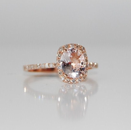 1.22ct Cushion ice peach champagne sapphire in 14k rose gold diamond ring engagement ring