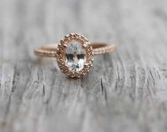 1ct Oval white sapphire diamond ring 14k rose gold