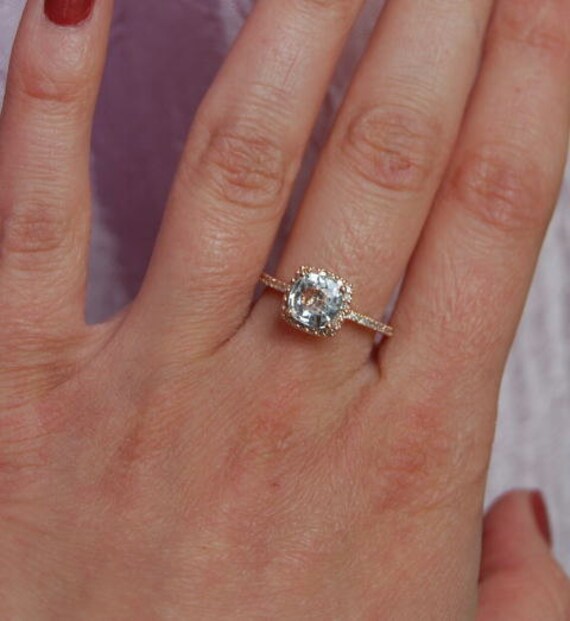 Cushion white sapphire in 14k rose gold diamond ring-