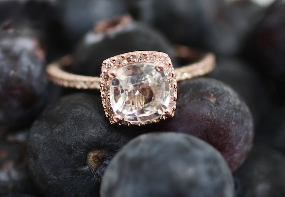 Cushion white sapphire in 14k rose gold diamond ring-