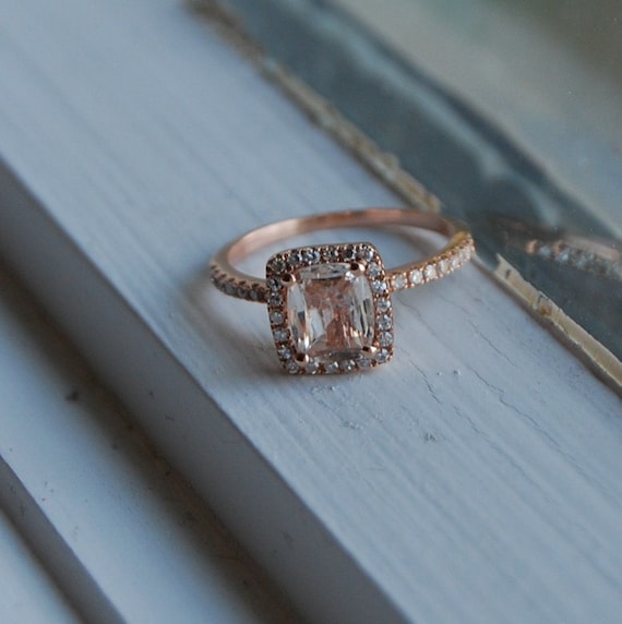 1.8ct Cushion peach champagne sapphire in 14k rose gold diamond ring