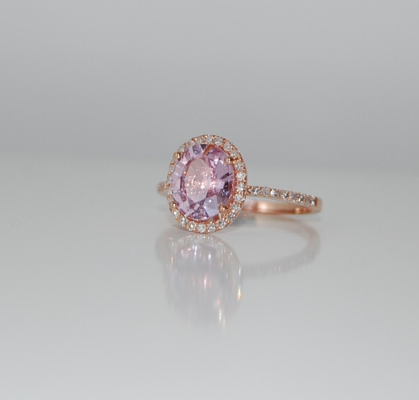 2.2ct oval lavender  peach champagne sapphire in 14k rose gold diamond ring-on hold