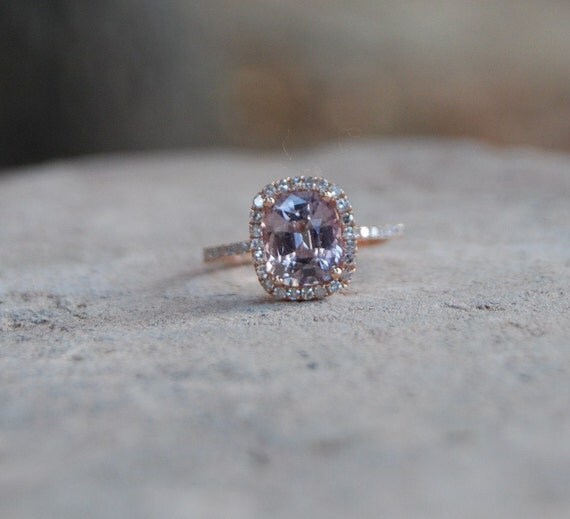 2.6ct Cushion peach lavender champagne color change sapphire in 14k rose gold diamond ring