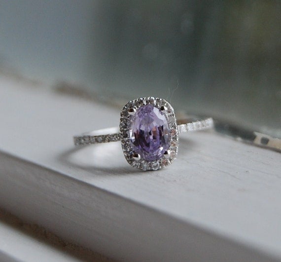 1.2ct Lavender violet cushion color change sapphire diamond ring