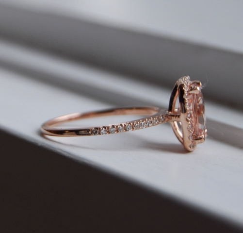Cushion peach champagne sapphire in 14k rose gold diamond ring