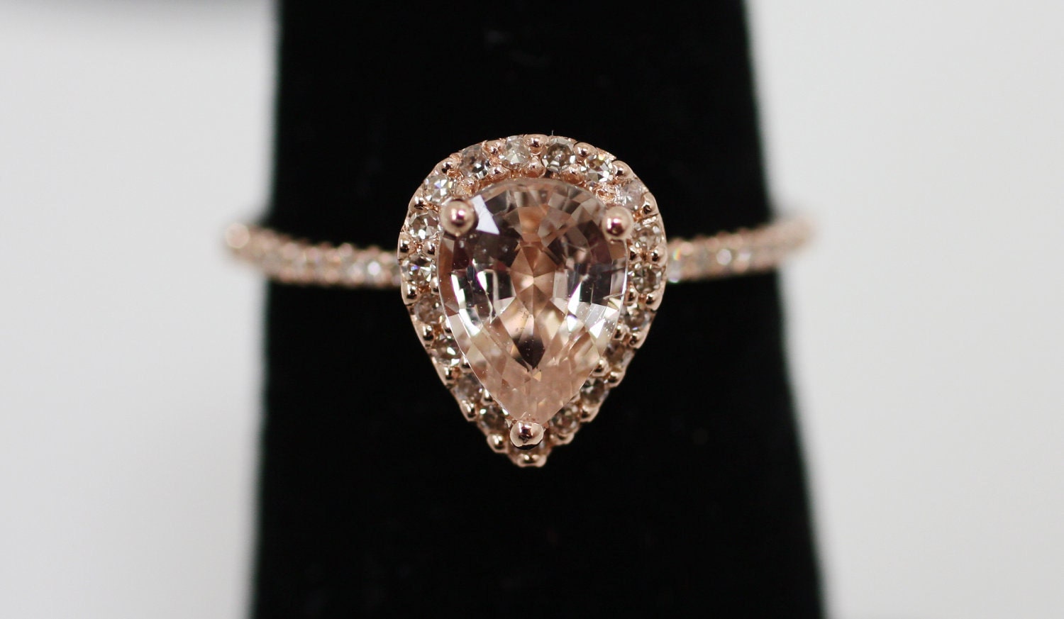 Peach champagne tear drop sapphire and rose gold diamond ring-on hold-1st payment