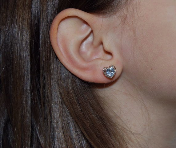 reserved - Heart white sapphire diamond earrings 14k rose gold