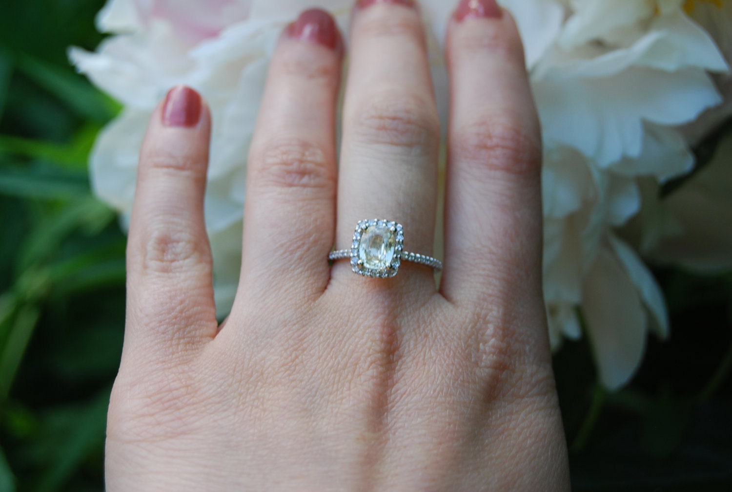 Cushion champagne sapphire white gold diamond ring