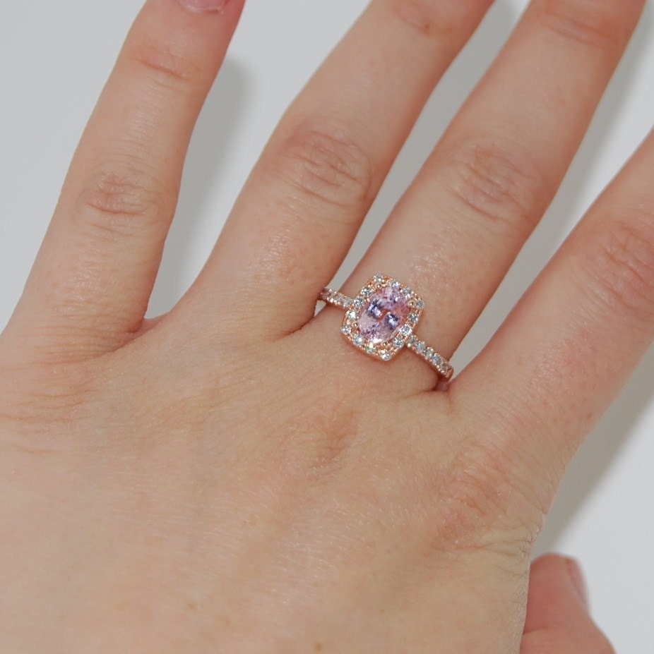 Pinky peach champagne sapphire in 14k rose gold diamond ring