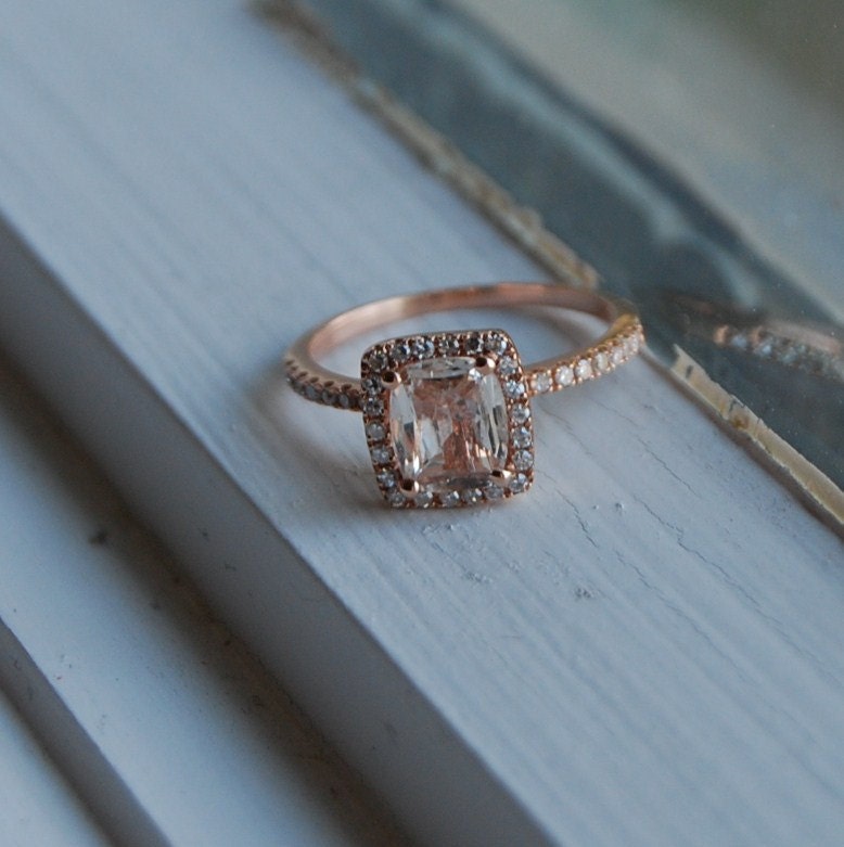 2ct Cushion peach champagne sapphire in 14k rose gold diamond ring