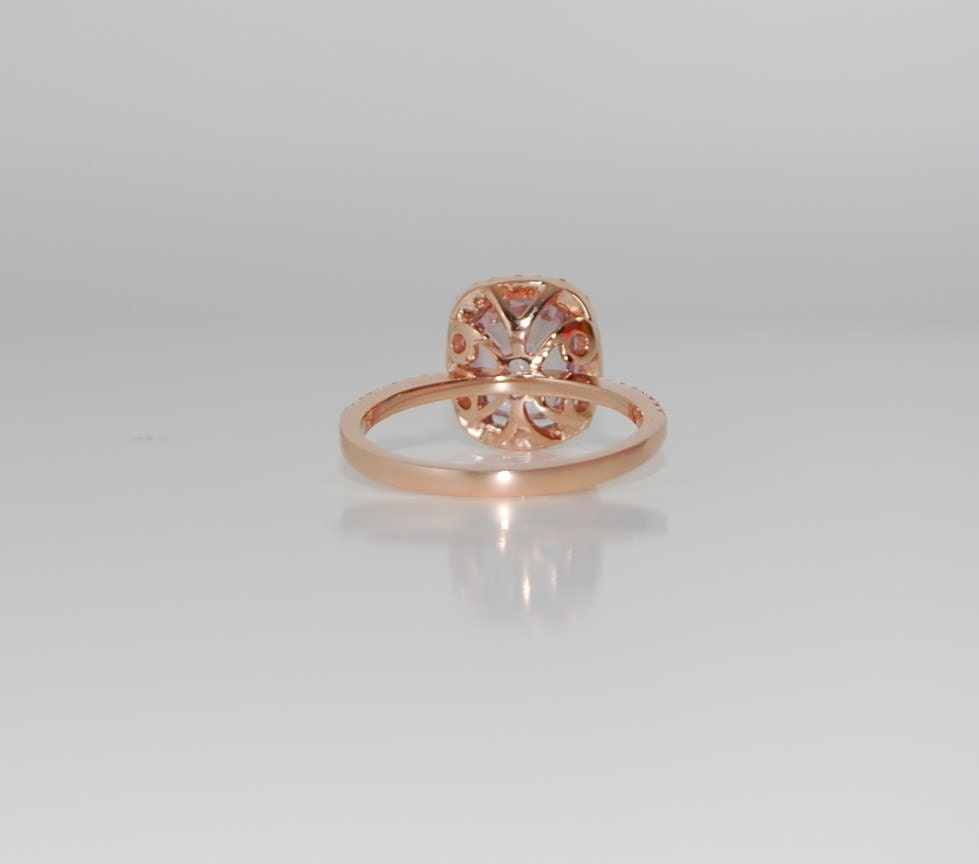 2.6ct Cushion peach lavender champagne color change sapphire in 14k rose gold diamond ring
