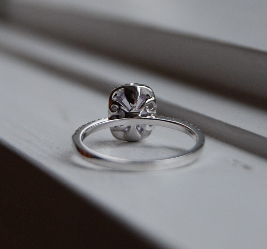 1.2ct Lavender violet cushion color change sapphire diamond ring