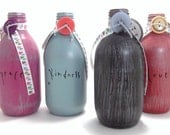 good word / painted and embellished glass bottles