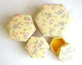 Box gift yellow hexagon fabric cute small