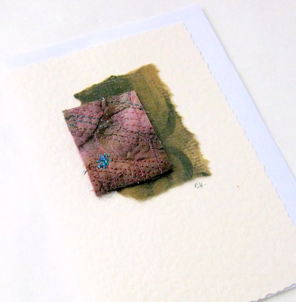 card mixed media collage embroidered