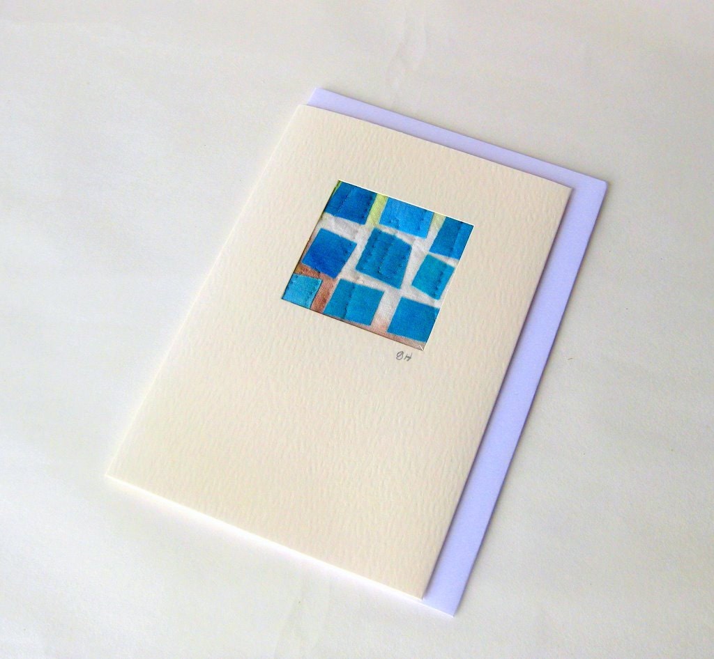 Card fabric collage squares handdyed cotton quilted