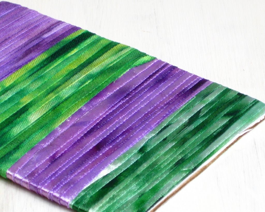 Ribbon hand dyed green purple bright
