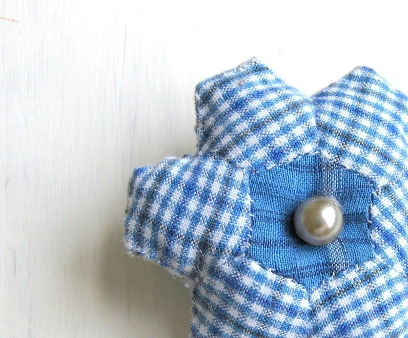 Keyring handsewn country hexagon shabby chic