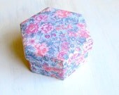 Box fabric blue pink floral hexagonal m