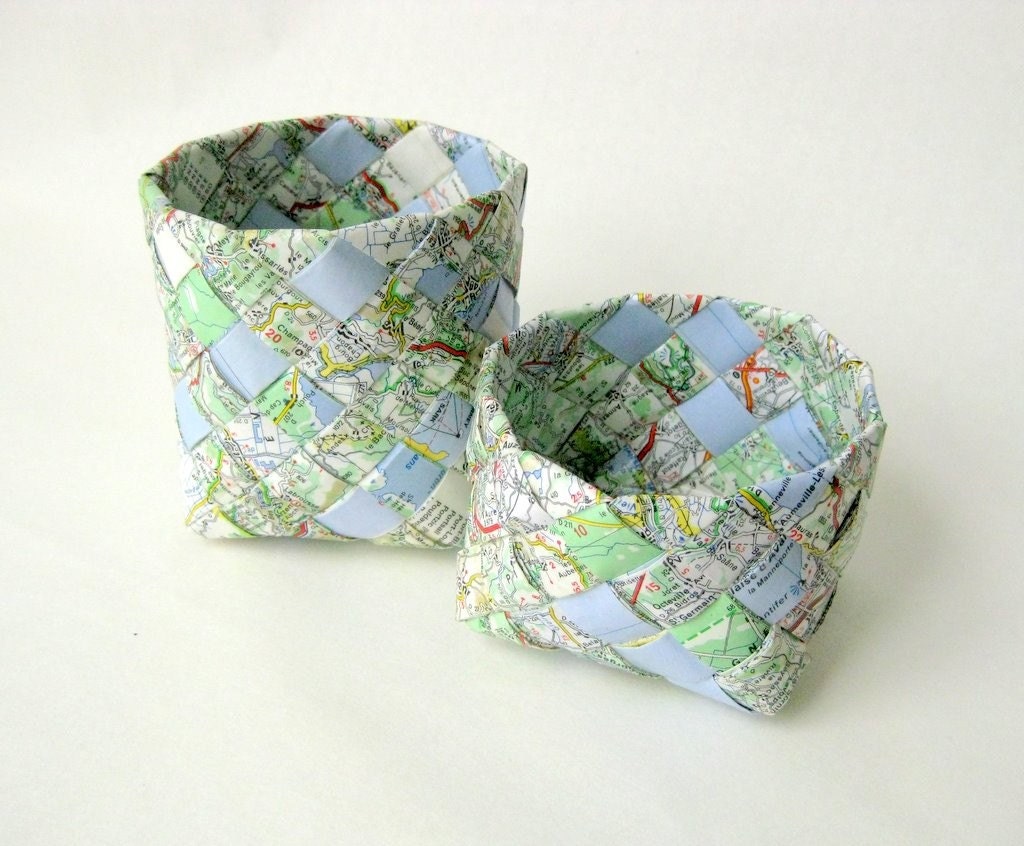 Desk set Pencil holder woven container French map
