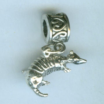 Sterling ARMADILLO Bead Charm for Trollbead, European, and All Name Brand Add a Bead Charm Bracelets - 3D