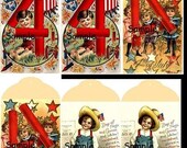 July 4th Vintage Postcard Image E-Tags - Free Shipping