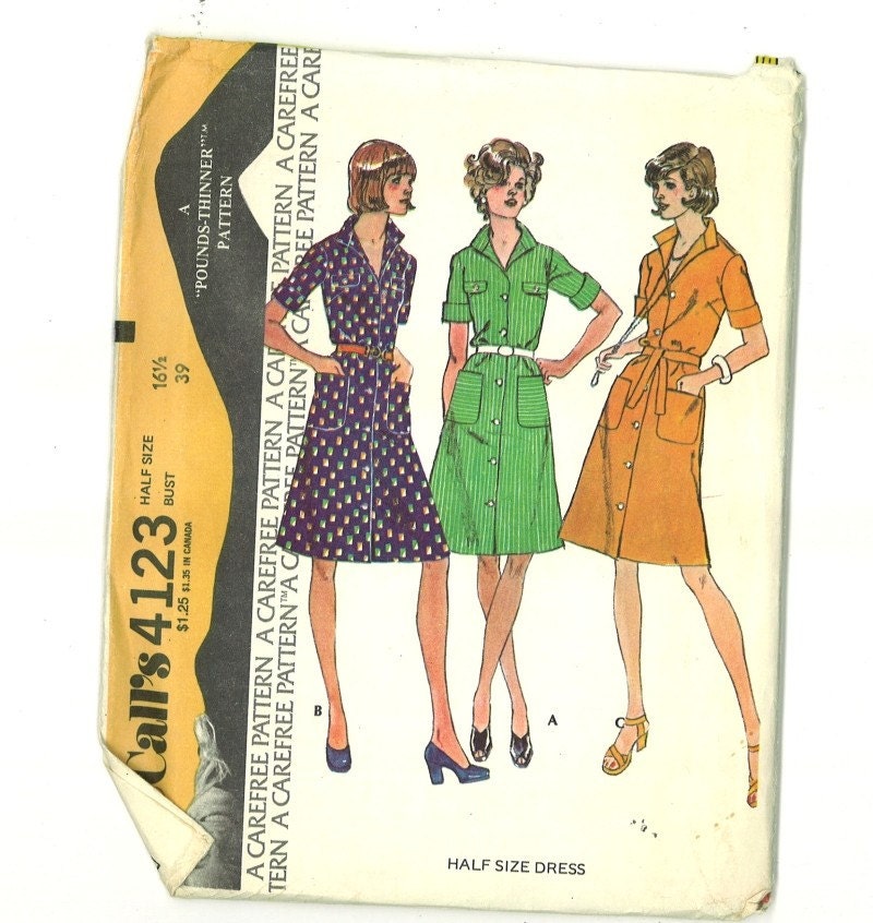 HALLOWEEN SALE 10% OFF! Vintage 1973 Misses Dress Pattern McCalls 4123 Size 16 1/2 Bust 39 UNCUT ..