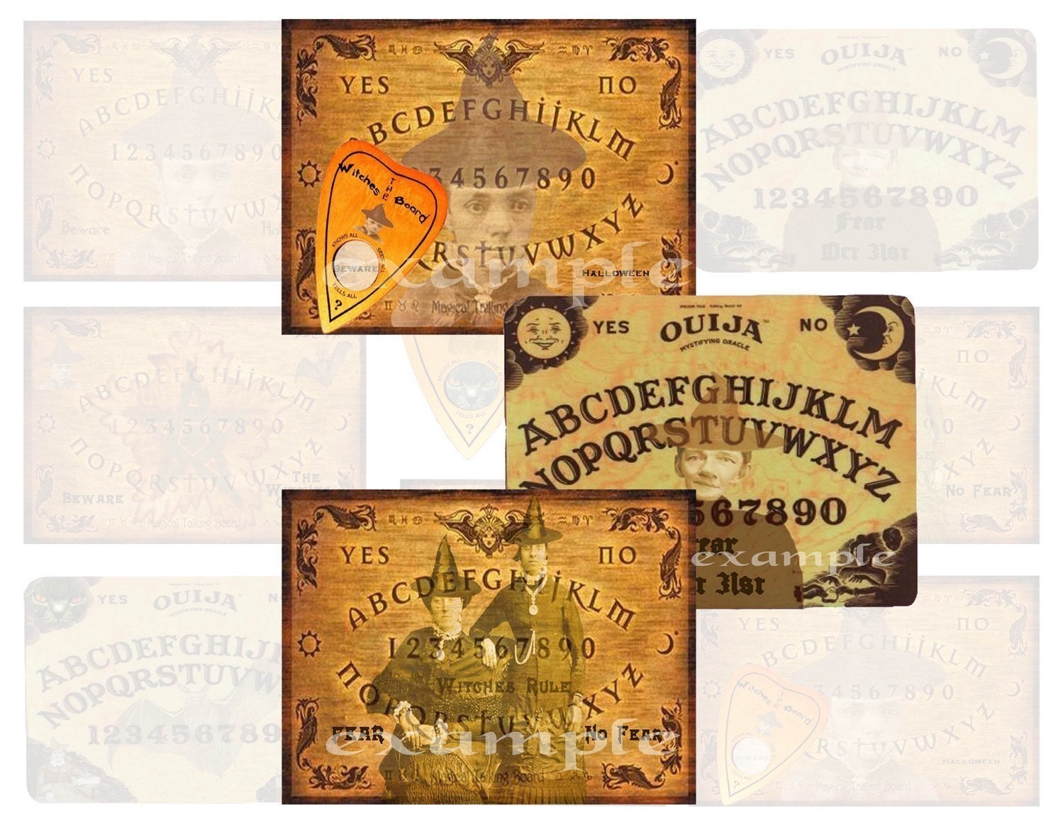 Witches and Ouija Boards...Halloween Altered Art...Digital Collage Sheet