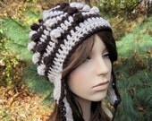 Crochet Hat, Crochet Womens Hat,  Ear Flap Hat, Beanie, Autumn Fall Fashion Espresso Brown