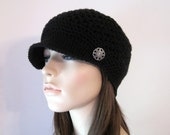 Crochet Hat, Crochet Newsboy Hat, Womens Hat, Newsboy Cap, Beanie, Black, Baseball Cap, Autumn Fashion