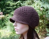 Crochet Hat, Crochet Newsboy Hat, Newsboy Cap, Womens Hat, Teen Hat, Autumn Fall Fashion, Beanie, Chocolate Brown