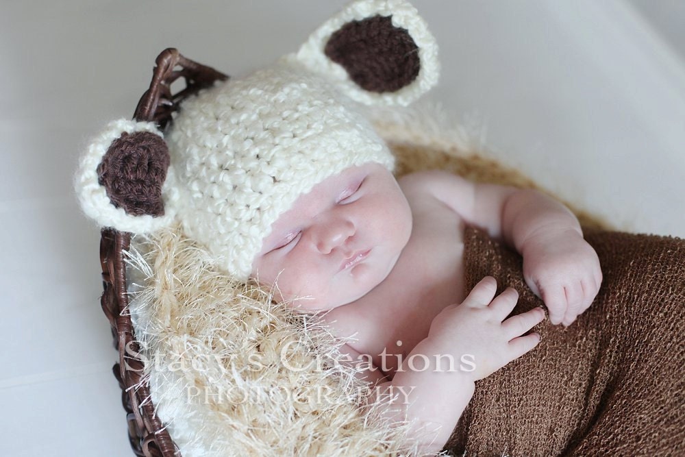 Baby Lamb Hat, Crochet Baby Hat, Crochet Baby Animal Hat, Infant Hat, Baby Beanie, Newborn Boy Hat, Baby Girl Hat, Ivory