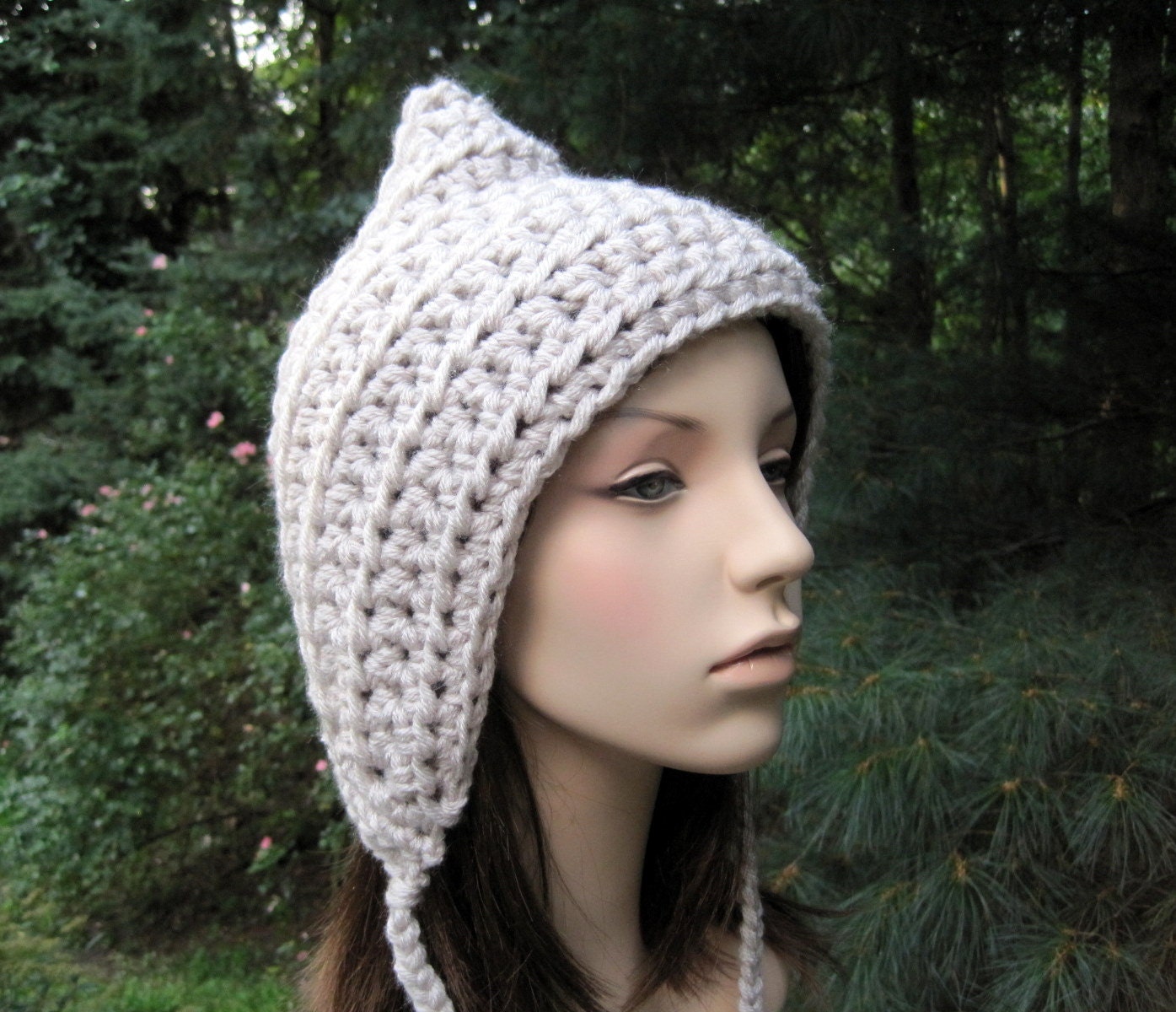 Crochet Hat, Crochet Womens Hat, Crochet Pixie Hat, Linen, Fall Fashion, Teen Hat, Crochet Elf Hat, Goblin Hat