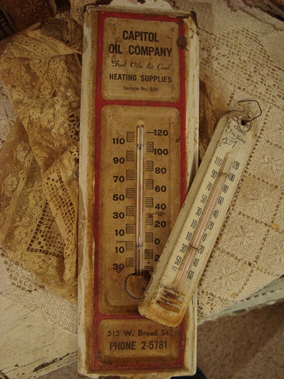 SALE Vintage Pr Rusty Shabby Advertising Thermometers by FleaChic