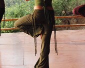ORGANIC YOGA PANTS - Athletic Hippie Boho Sports Comfortable Chic Cotton - Green - Size Large - With free Yoga mat bag