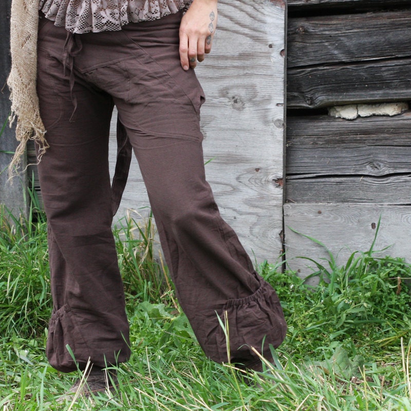 SALE.. HEMP PANTS - Chocolate Brown - Hippie faery boho folk cottage chic wrap trousers