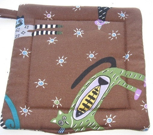 Handmade Quilted Pot Holders set of 2 It's Raining Cats
