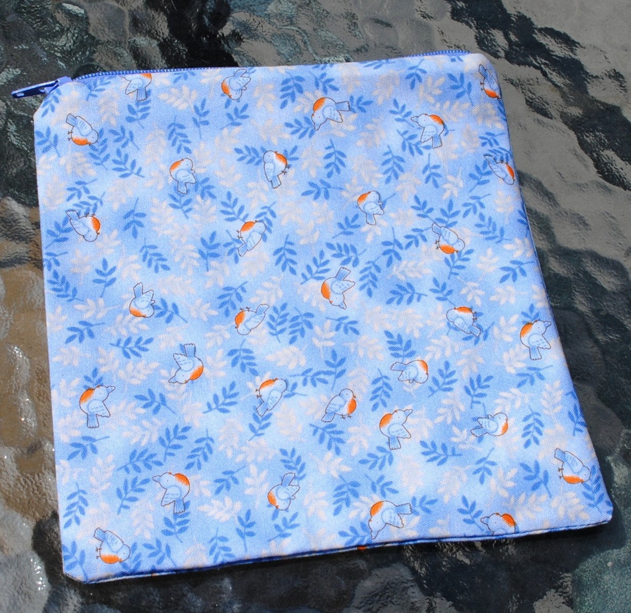 Handmade Zippered Sandwich Bag Bluebirds Reusable